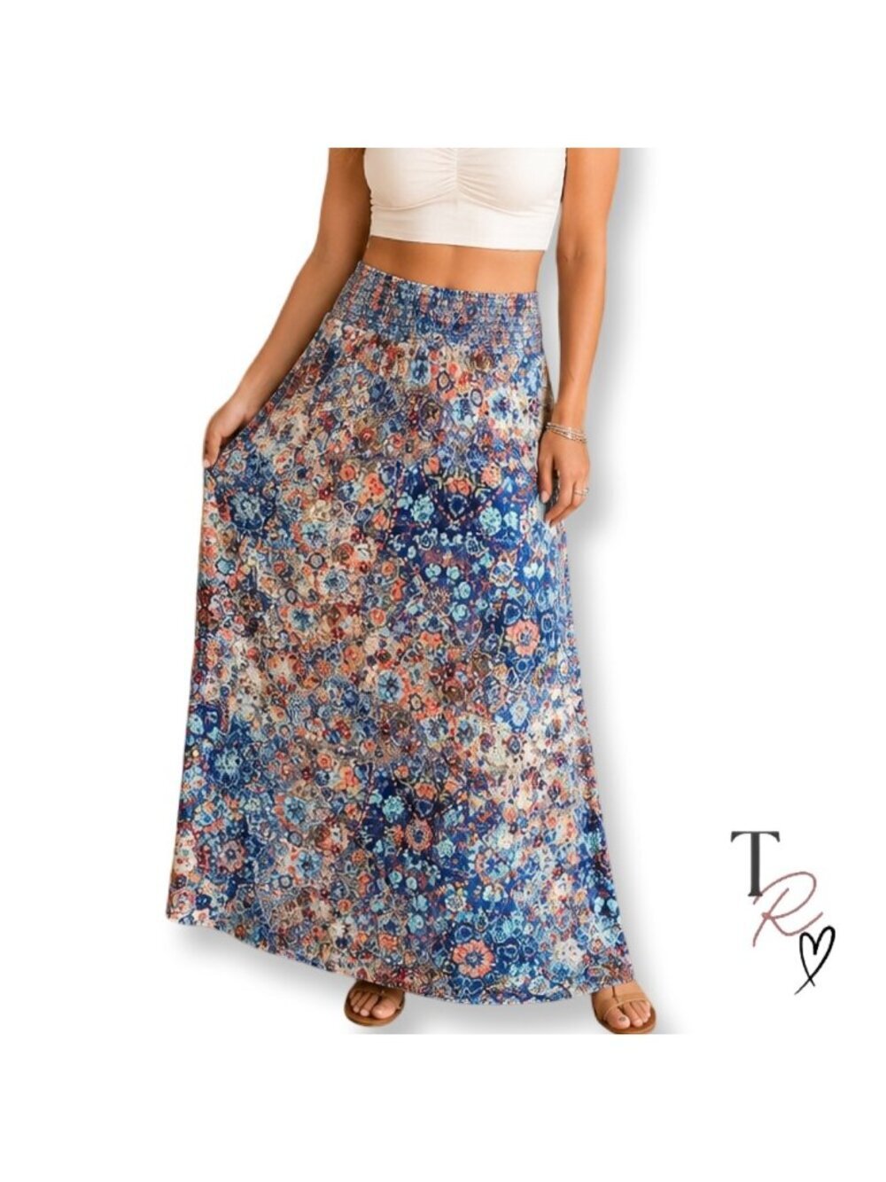 Artisan NY Boho Floral Mosaic Print Pull on Maxi Skirt Size Small